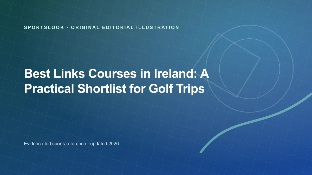 Irish links golf course on a coastal landscape with shortlist card